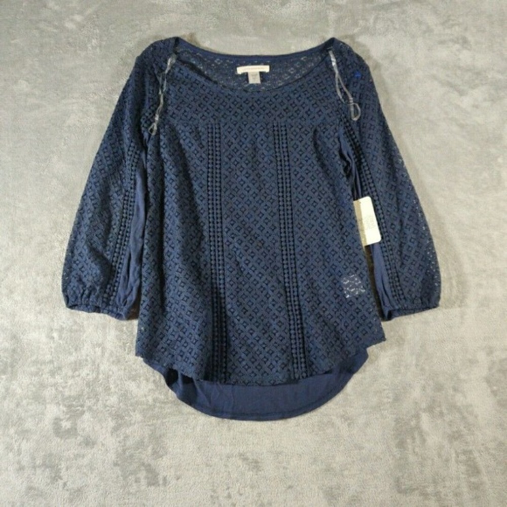 Canyon River Blues Shirt Womens Small Blue Knit See Through Top Boho Chic